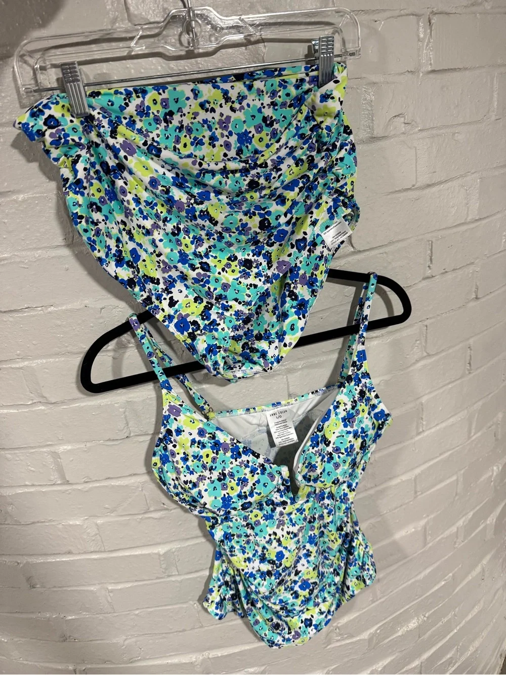 Anne Cole Blue and Green Floral Two Piece Swimsuit